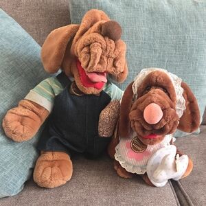 Ganz Bros Vintage 1981 1984 Wrinkles Dad And Baby Plush Dog Hand Puppet